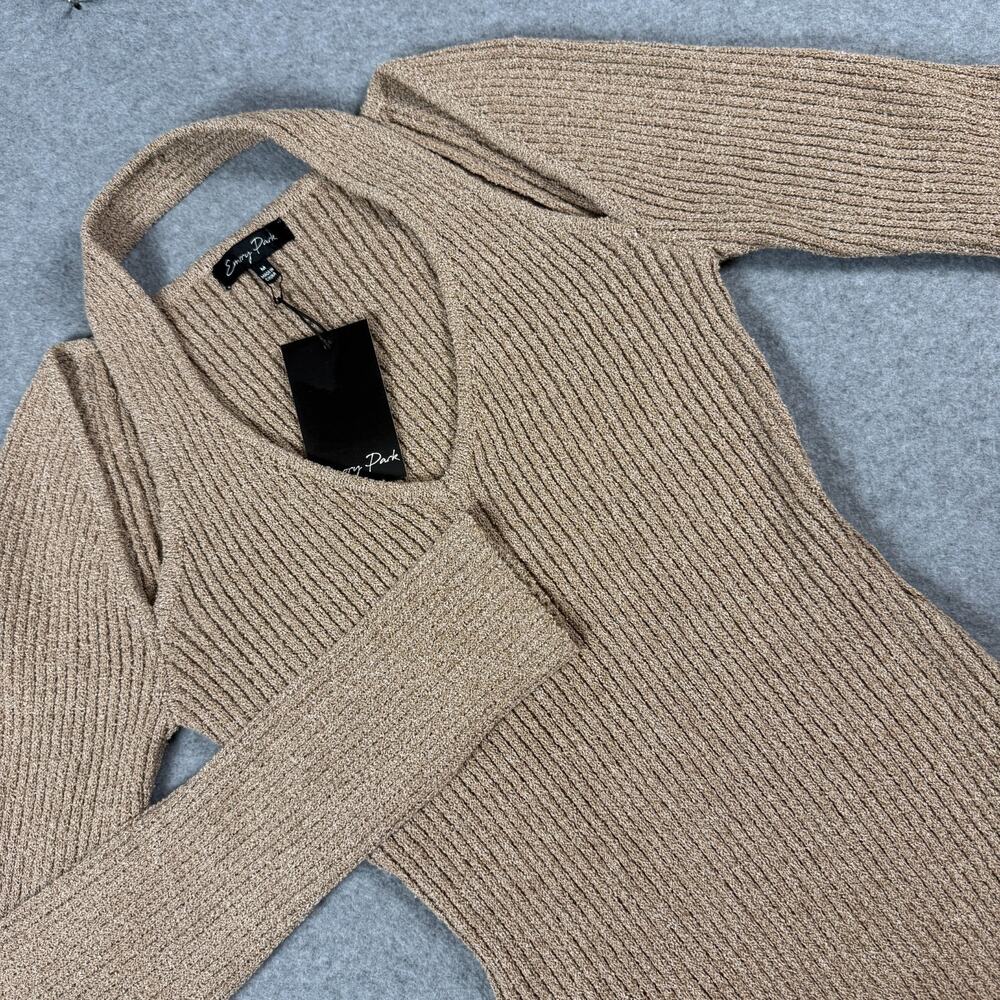 NWT Emory Park Camel Ribbed Cold Shoulder Halter Sweater Maxi Dress Womens M